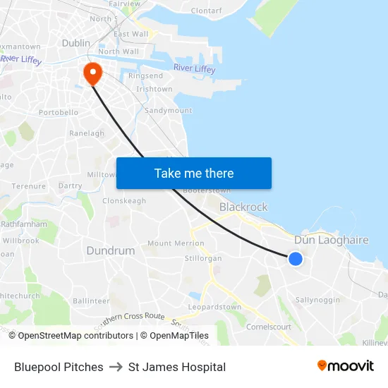 Bluepool Pitches to St James Hospital map