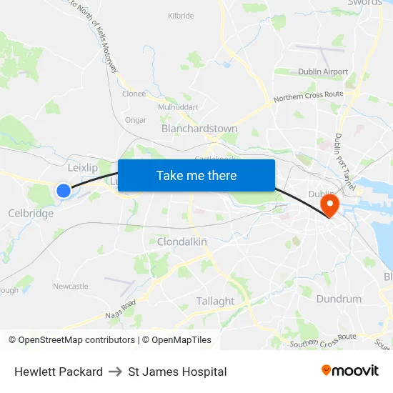 Hewlett Packard to St James Hospital map