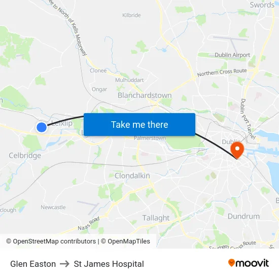 Glen Easton to St James Hospital map