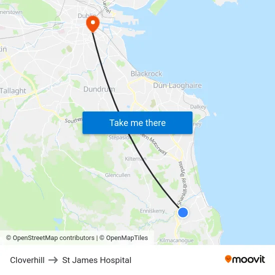 Cloverhill to St James Hospital map