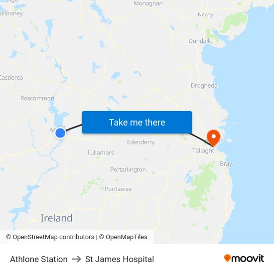 Athlone Station to St James Hospital map
