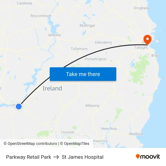 Parkway Retail Park to St James Hospital map