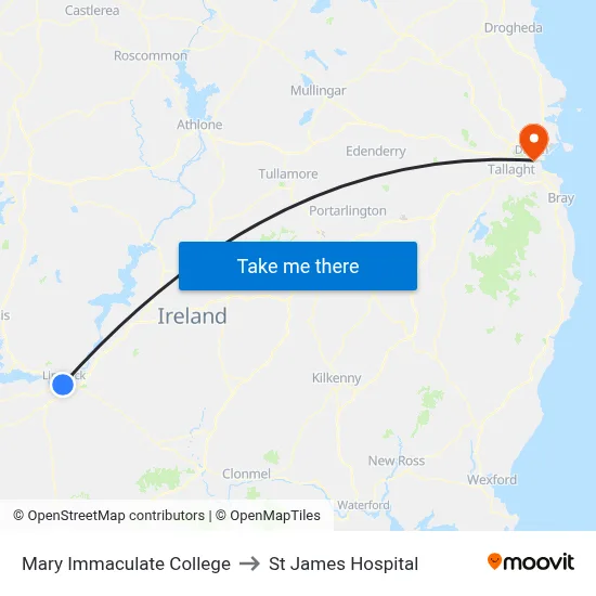 Mary Immaculate College to St James Hospital map