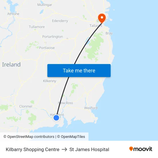 Kilbarry Shopping Centre to St James Hospital map