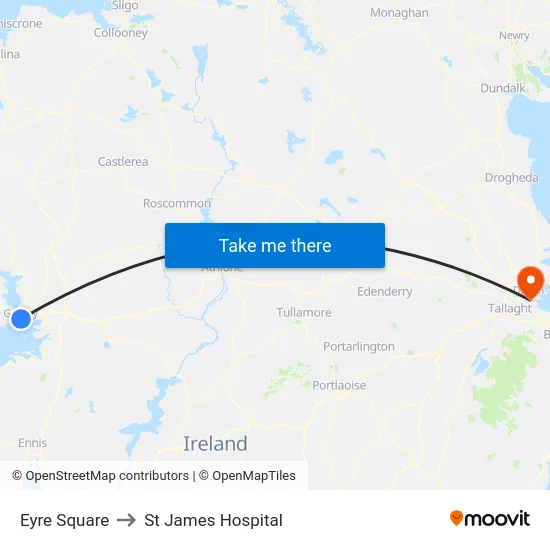 Eyre Square to St James Hospital map