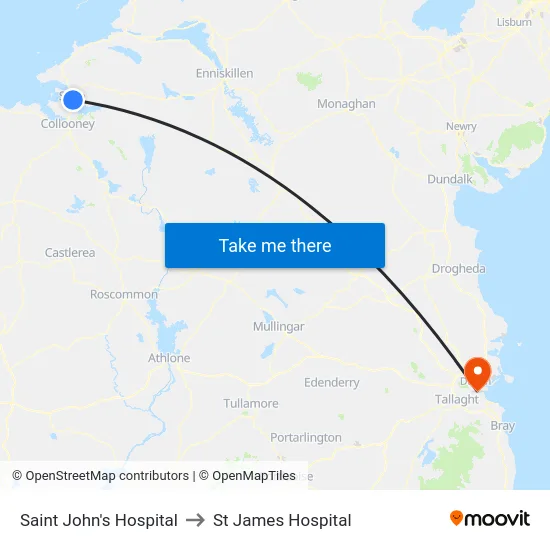 Saint John's Hospital to St James Hospital map