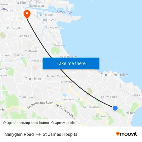Sallyglen Road to St James Hospital map