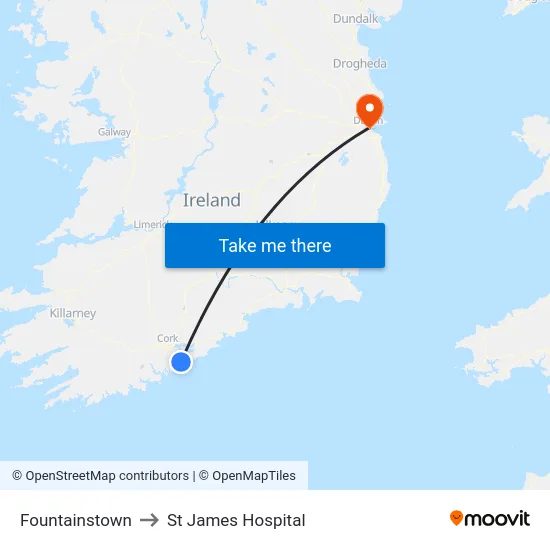 Fountainstown to St James Hospital map