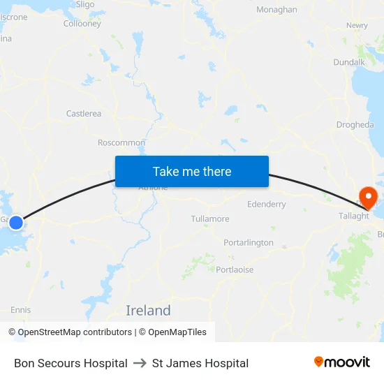Bon Secours Hospital to St James Hospital map