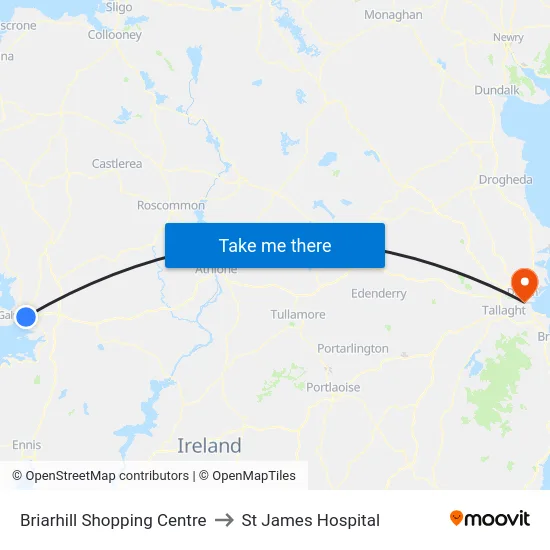 Briarhill Shopping Centre to St James Hospital map
