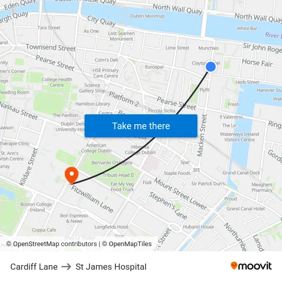 Cardiff Lane to St James Hospital map