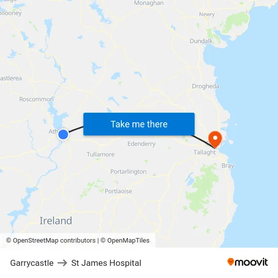 Garrycastle to St James Hospital map