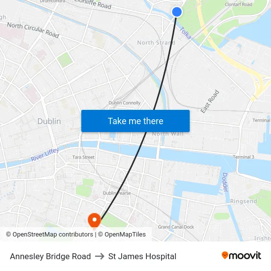 Annesley Bridge Road to St James Hospital map