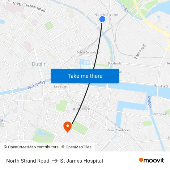 North Strand Road to St James Hospital map