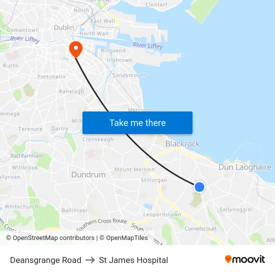 Deansgrange Road to St James Hospital map