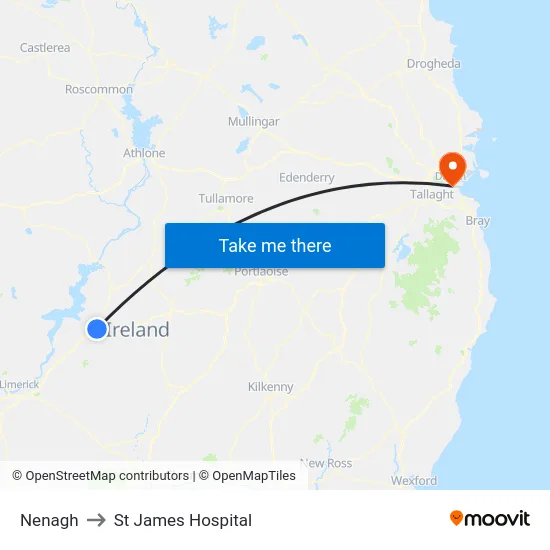 Nenagh to St James Hospital map