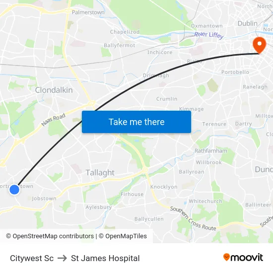 Citywest Sc to St James Hospital map
