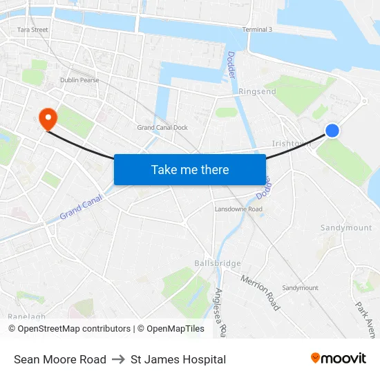 Sean Moore Road to St James Hospital map