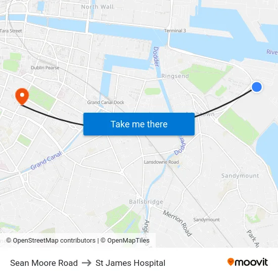 Sean Moore Road to St James Hospital map
