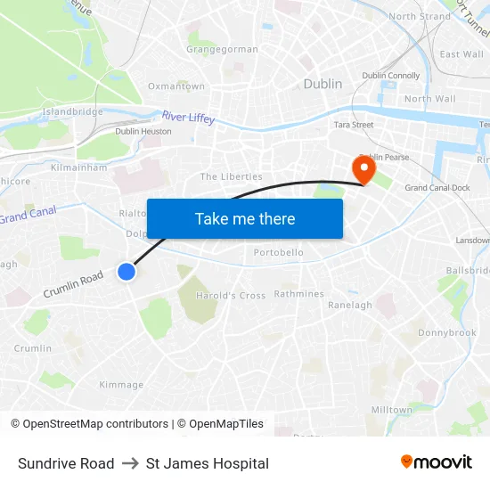 Sundrive Road to St James Hospital map