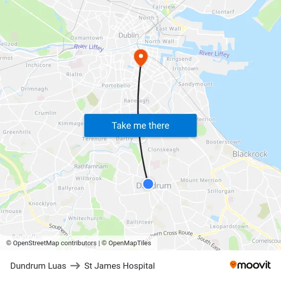 Dundrum Luas to St James Hospital map