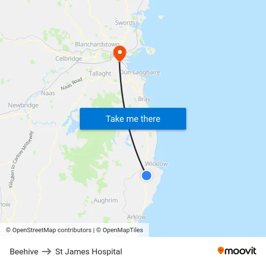 Beehive to St James Hospital map