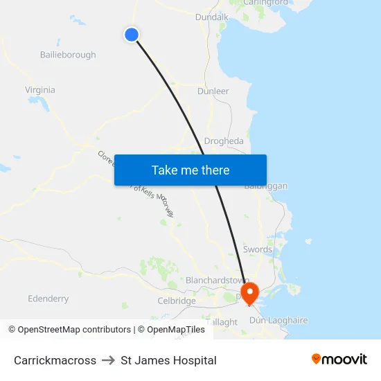 Carrickmacross to St James Hospital map
