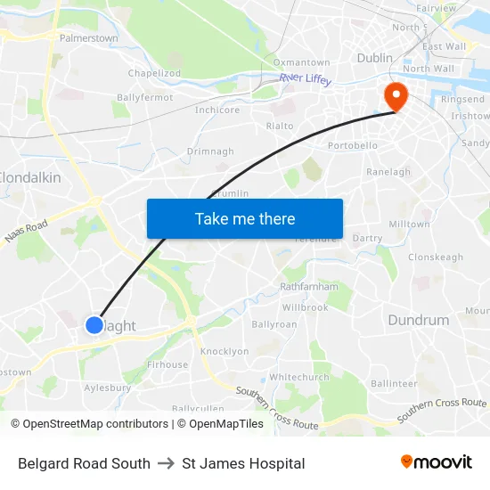 Belgard Road South to St James Hospital map