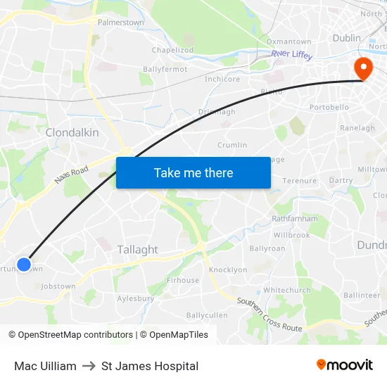 Mac Uilliam to St James Hospital map