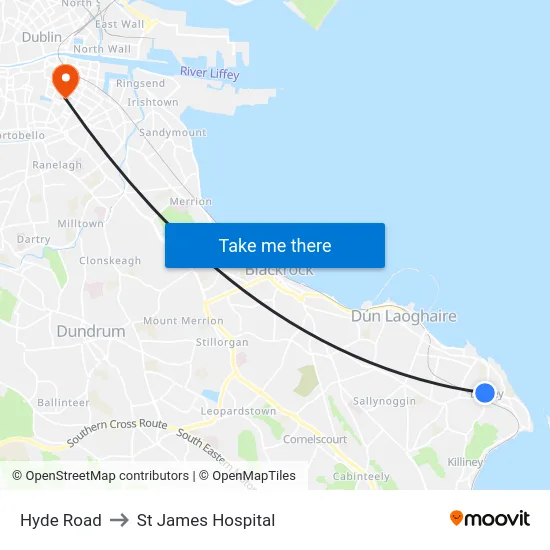 Hyde Road to St James Hospital map