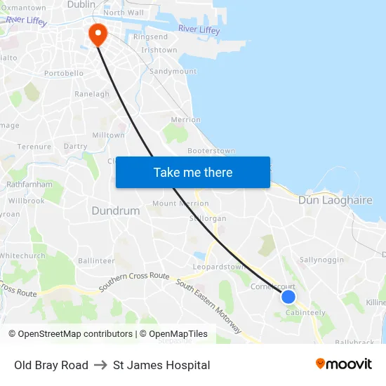 Old Bray Road to St James Hospital map