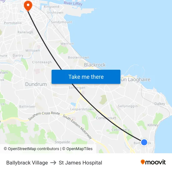 Ballybrack Village to St James Hospital map