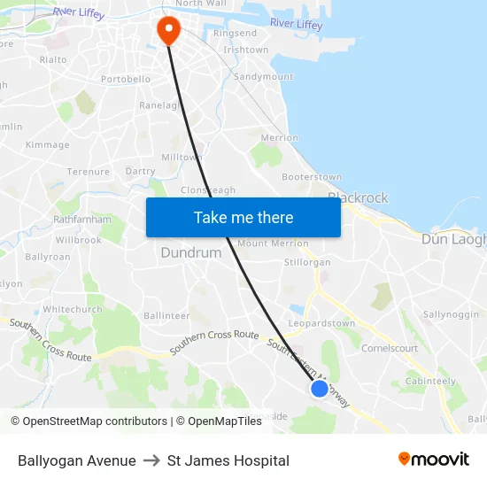 Ballyogan Avenue to St James Hospital map
