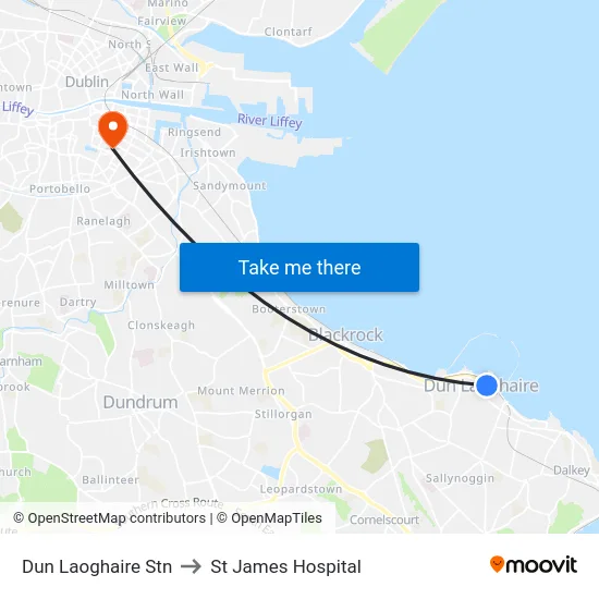 Dun Laoghaire Stn to St James Hospital map