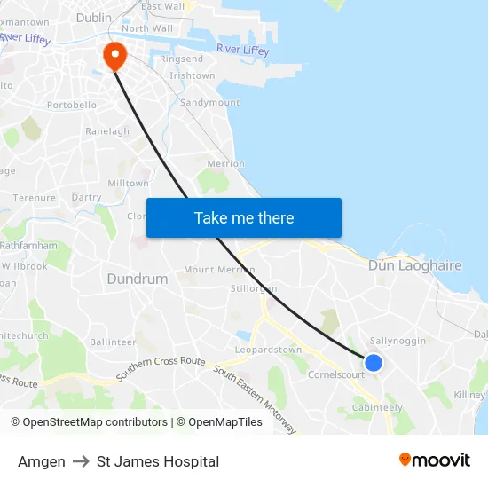 Amgen to St James Hospital map