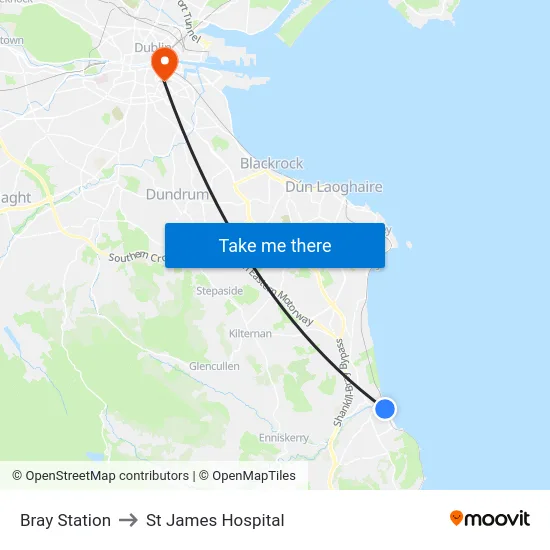 Bray Station to St James Hospital map