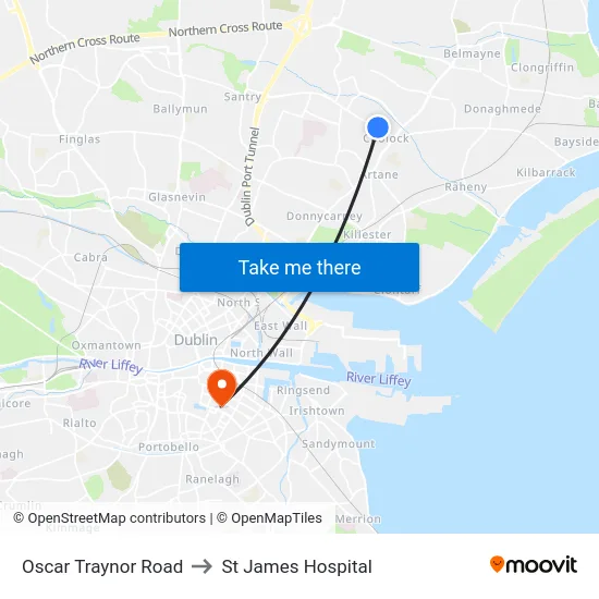 Oscar Traynor Road to St James Hospital map