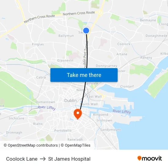 Coolock Lane to St James Hospital map