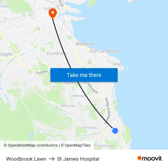Woodbrook Lawn to St James Hospital map