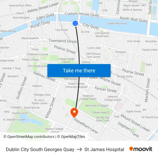 Dublin City South Georges Quay to St James Hospital map