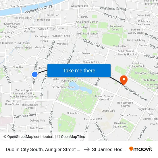 Dublin City South, Aungier Street Church to St James Hospital map
