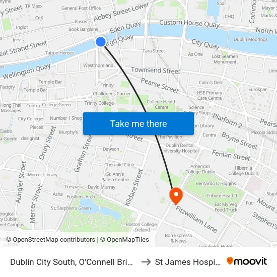 Dublin City South, O'Connell Bridge to St James Hospital map