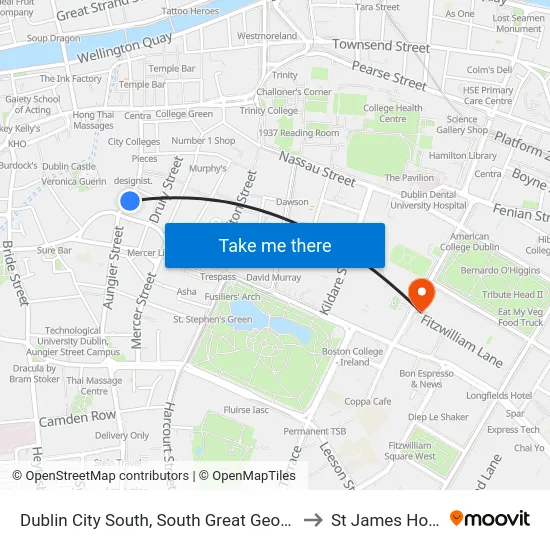 Dublin City South, South Great George's Street to St James Hospital map