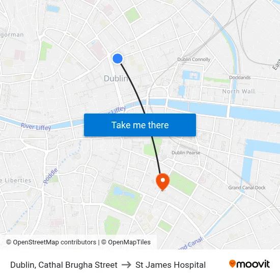 Dublin, Cathal Brugha Street to St James Hospital map