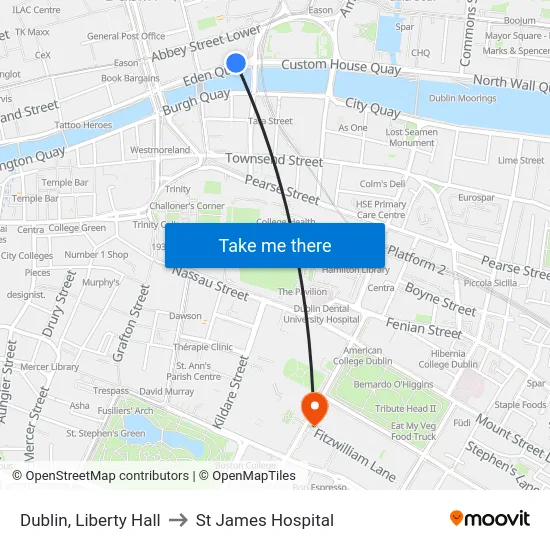 Dublin, Liberty Hall to St James Hospital map