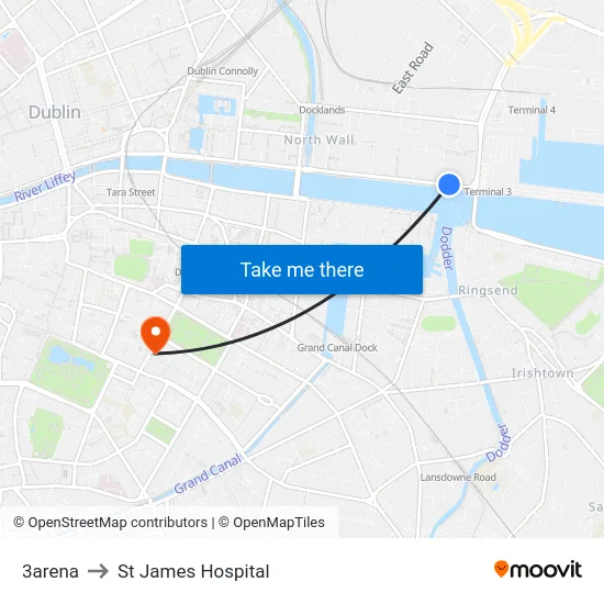 3arena to St James Hospital map