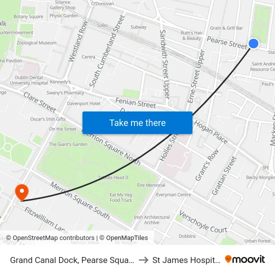Grand Canal Dock, Pearse Square to St James Hospital map