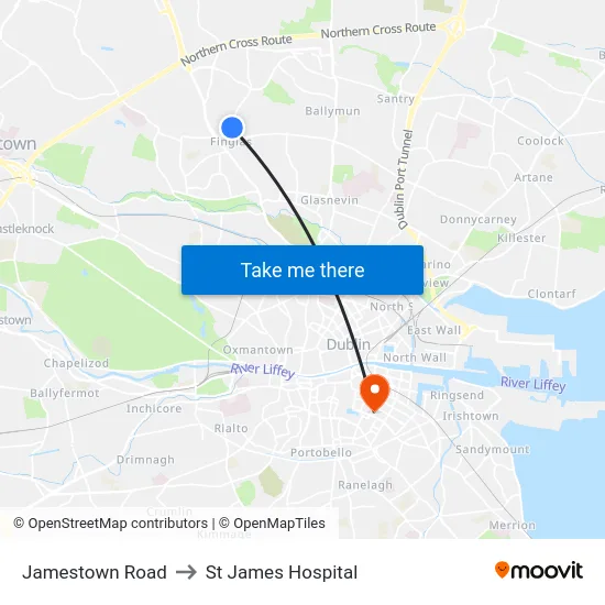 Jamestown Road to St James Hospital map