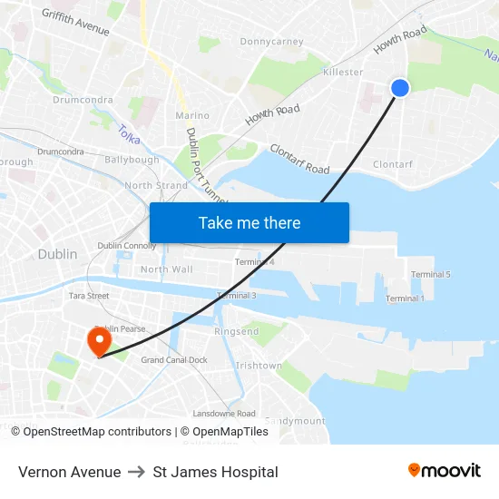 Vernon Avenue to St James Hospital map
