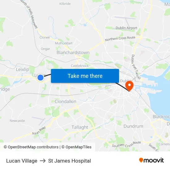 Lucan Village to St James Hospital map